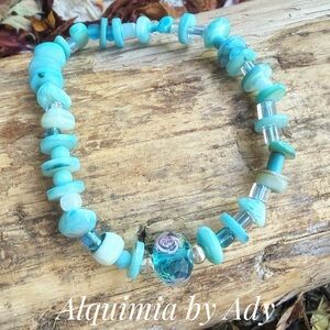 Blue mother of pearl statement bracelet